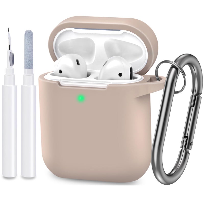 ATUAT Compatible with AirPods Case Cover, Full Protective Silicone Skin Dust-Proof Designed for Apple AirPods 1st 2nd Generation with Keychain, Front LED Visible, Tan/Milk Tea - Image 1